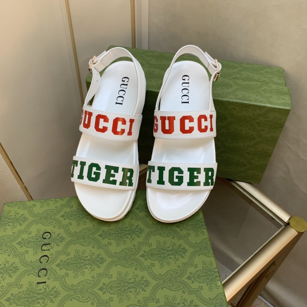 (1:1 replica) Gucci Women s Tiger And Buckle Sandal White For Women GG