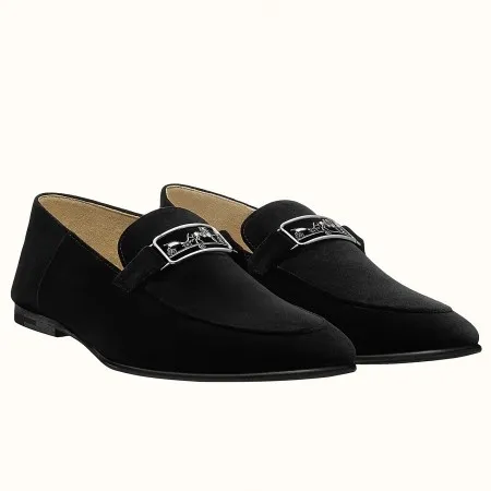 (1:1 replica) Hermes Men s Tenor Loafers In Black Suede Calfskin HM015