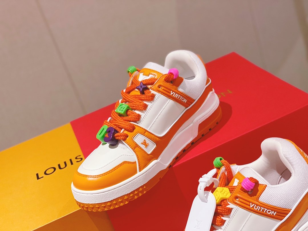 (1:1 replica) Louis Vuitton Women s LV Trainer Sneaker Orange For Women LV