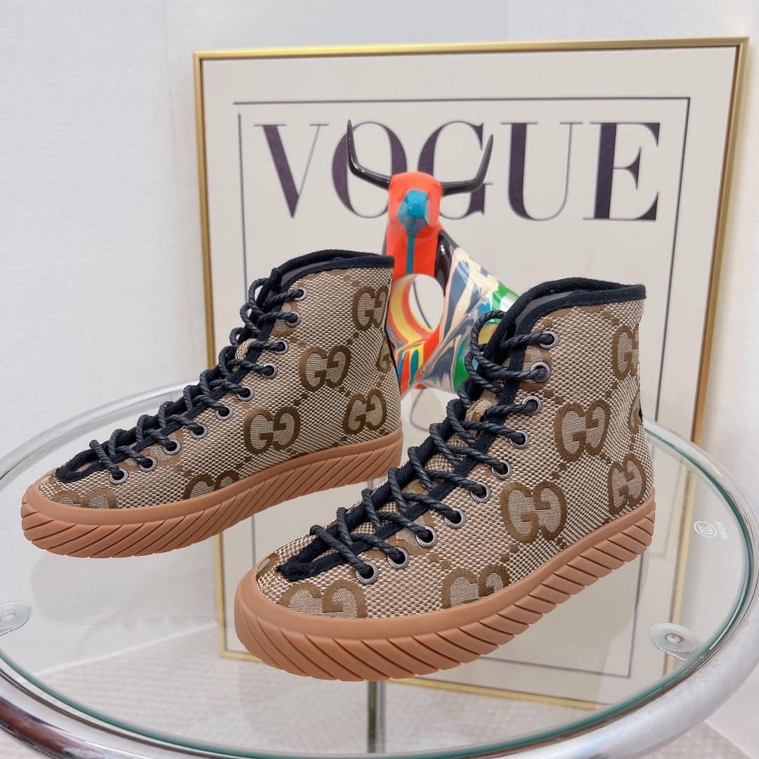 (1:1 replica) Gucci Women s High-Top Maxi GG Sneaker Beige For Women GG