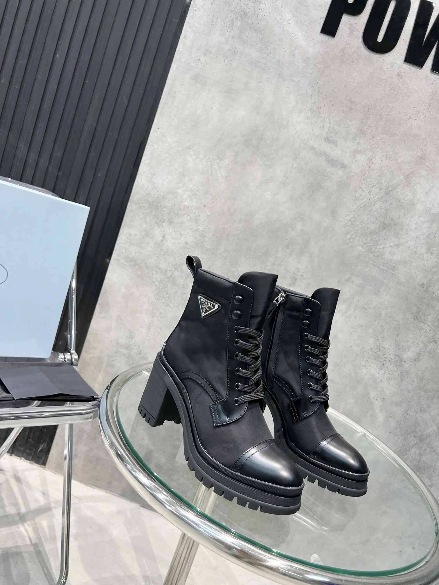 (1:1 replica) Prada Tronchetti Lace-Up Boot Black For Women PRD 187408001612380