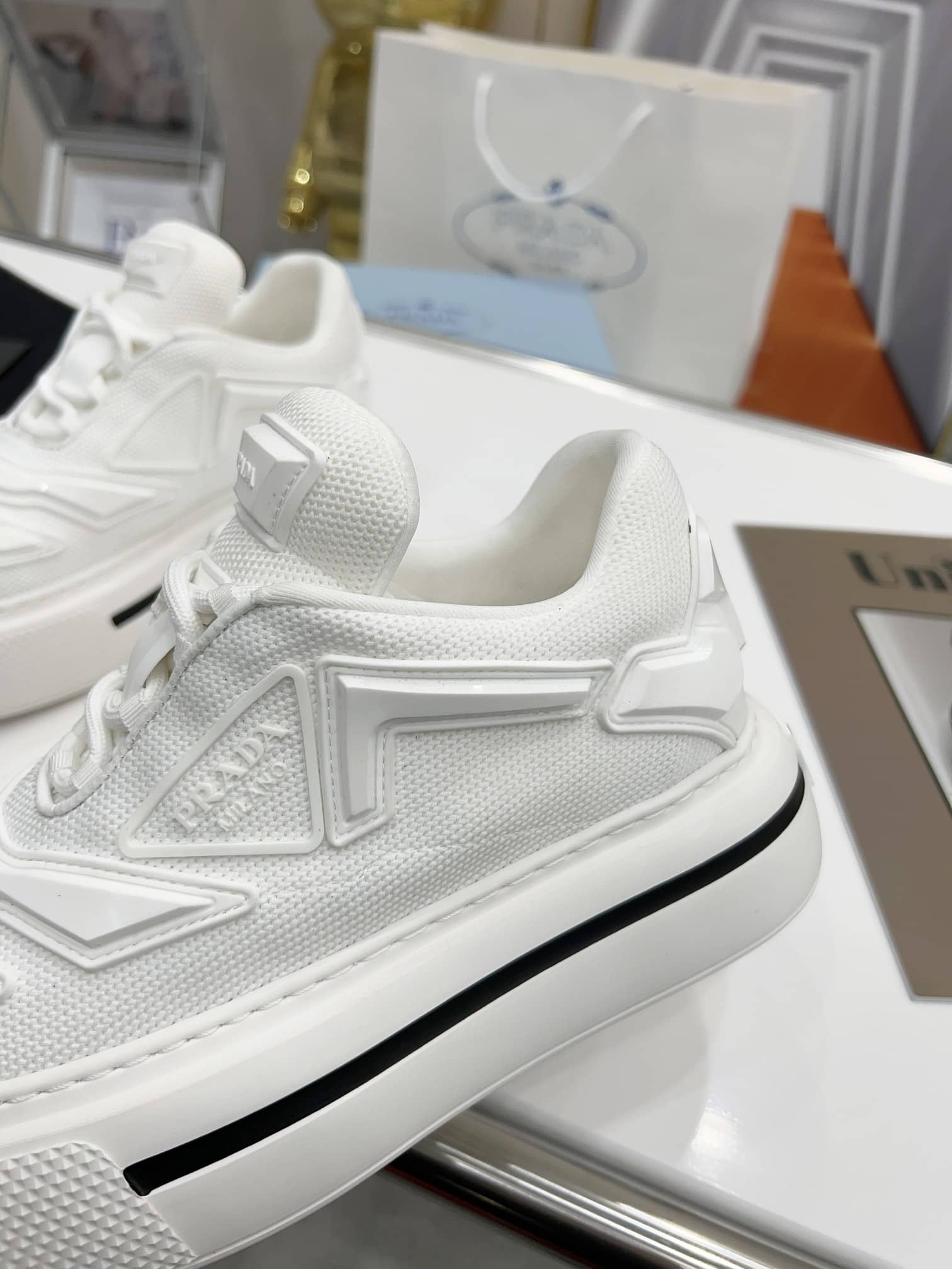 (1:1 replica) Prada Re-Nylon And Brushed Sneakers White For Women 1.96in/50mm PRD