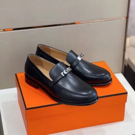 (1:1 replica) Hermes Men s Destin Loafers In Noir Calfskin HM048