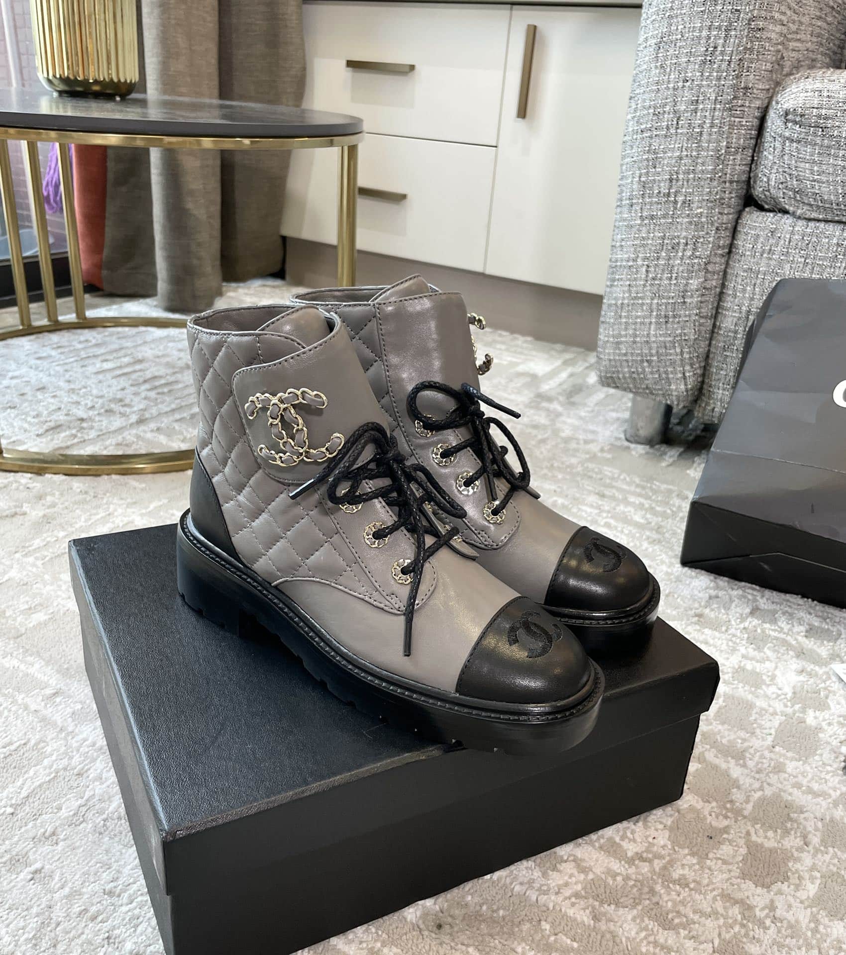 (1:1 replica) Chanel Women s Lace- Ups Grey For Women 1.5in/ 4cm