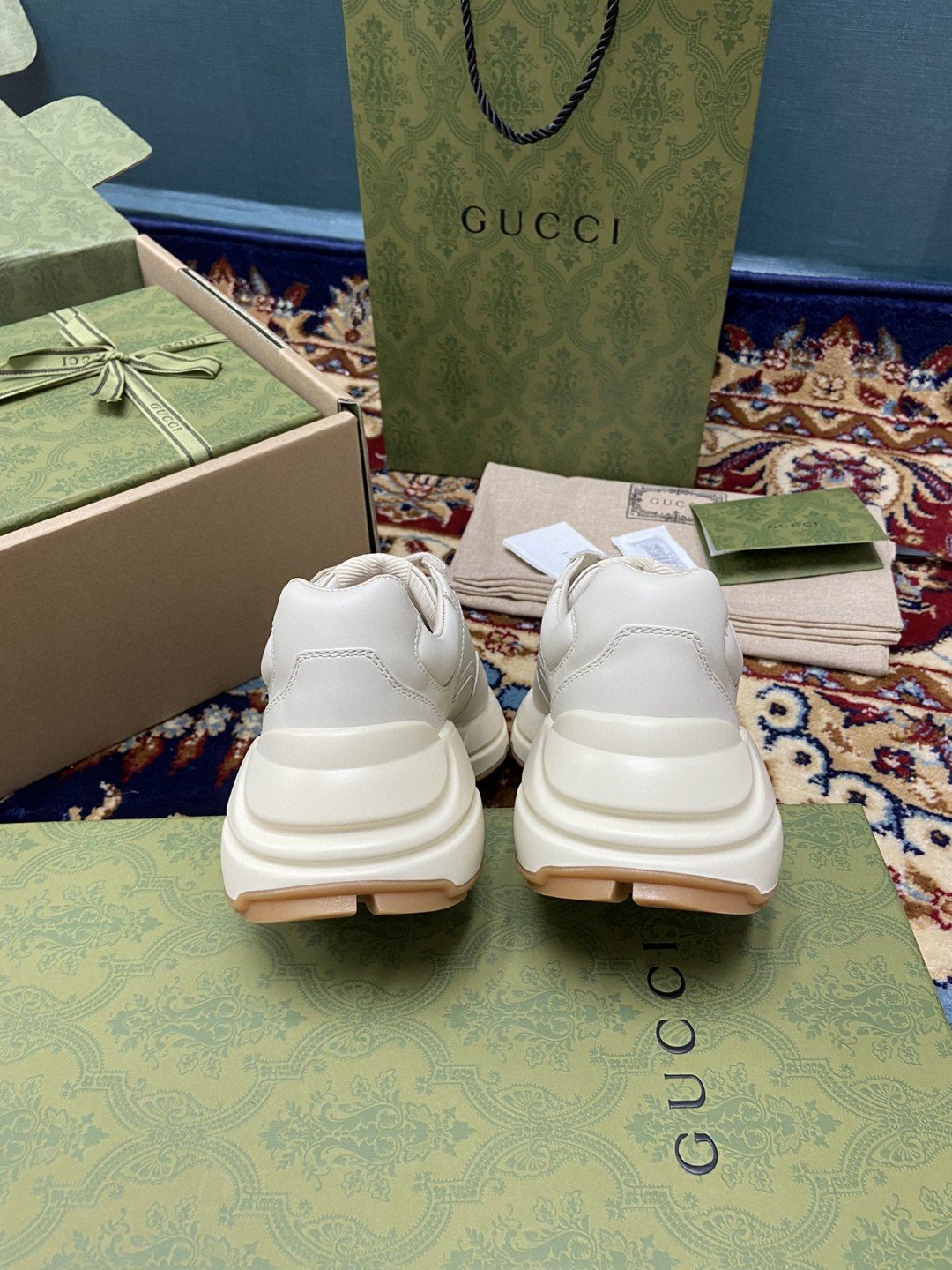 (1:1 replica) Gucci Women s Rhyton Sneakers With 25 White Ivory For Women 663339 2SH00 9522