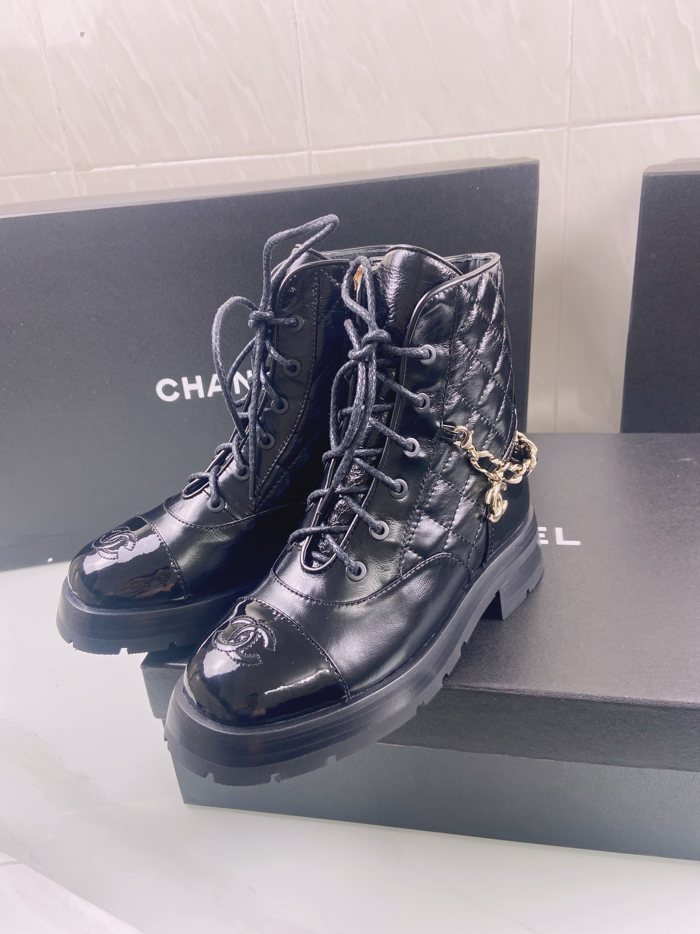 (1:1 replica) Chanel Women s Lace- Ups Black For Women 1.6in/4cm