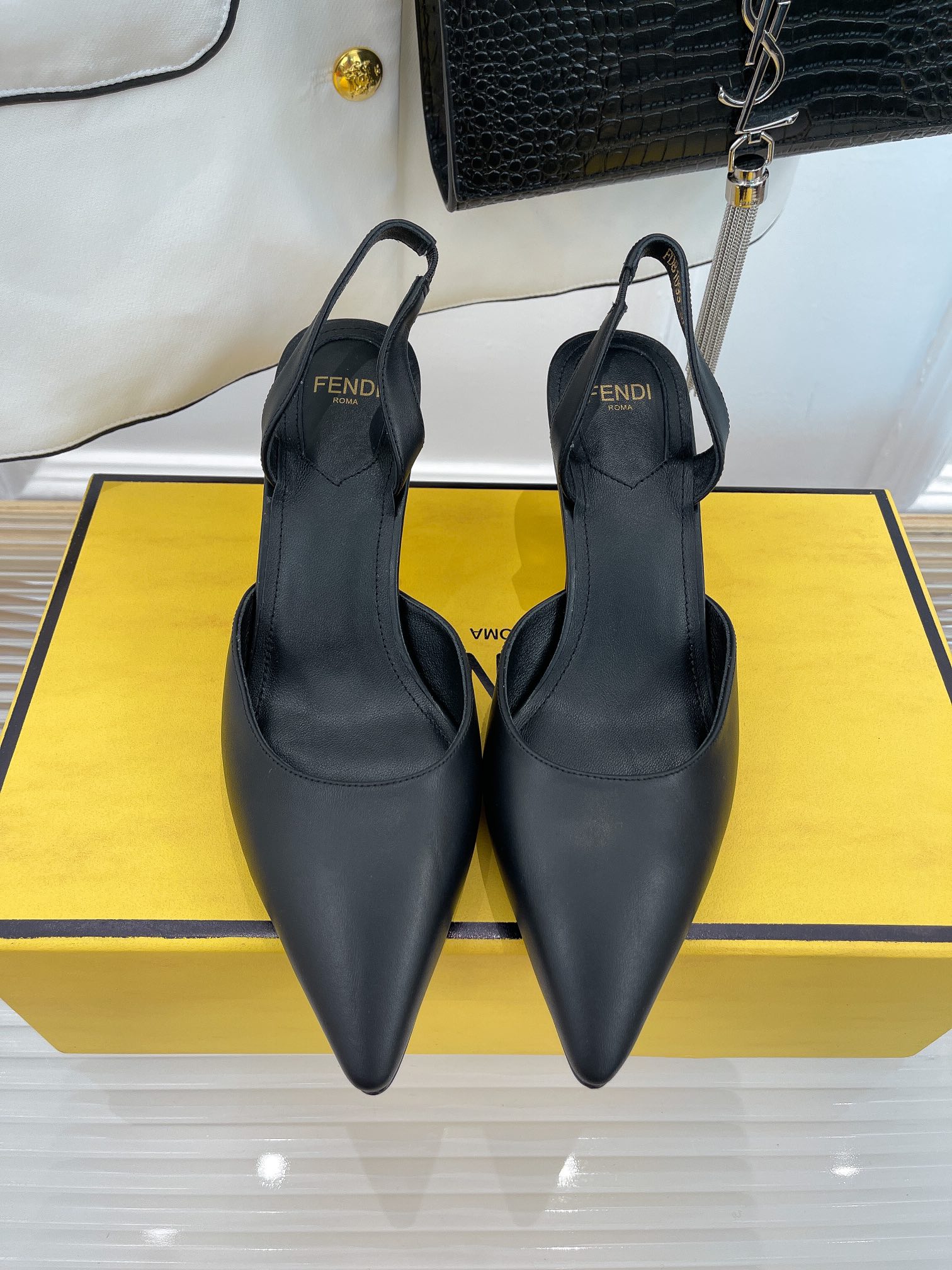 (1:1 replica) Fendi First Black High-Heeled Slingbacks For Women 8J8367NA7F0QA1