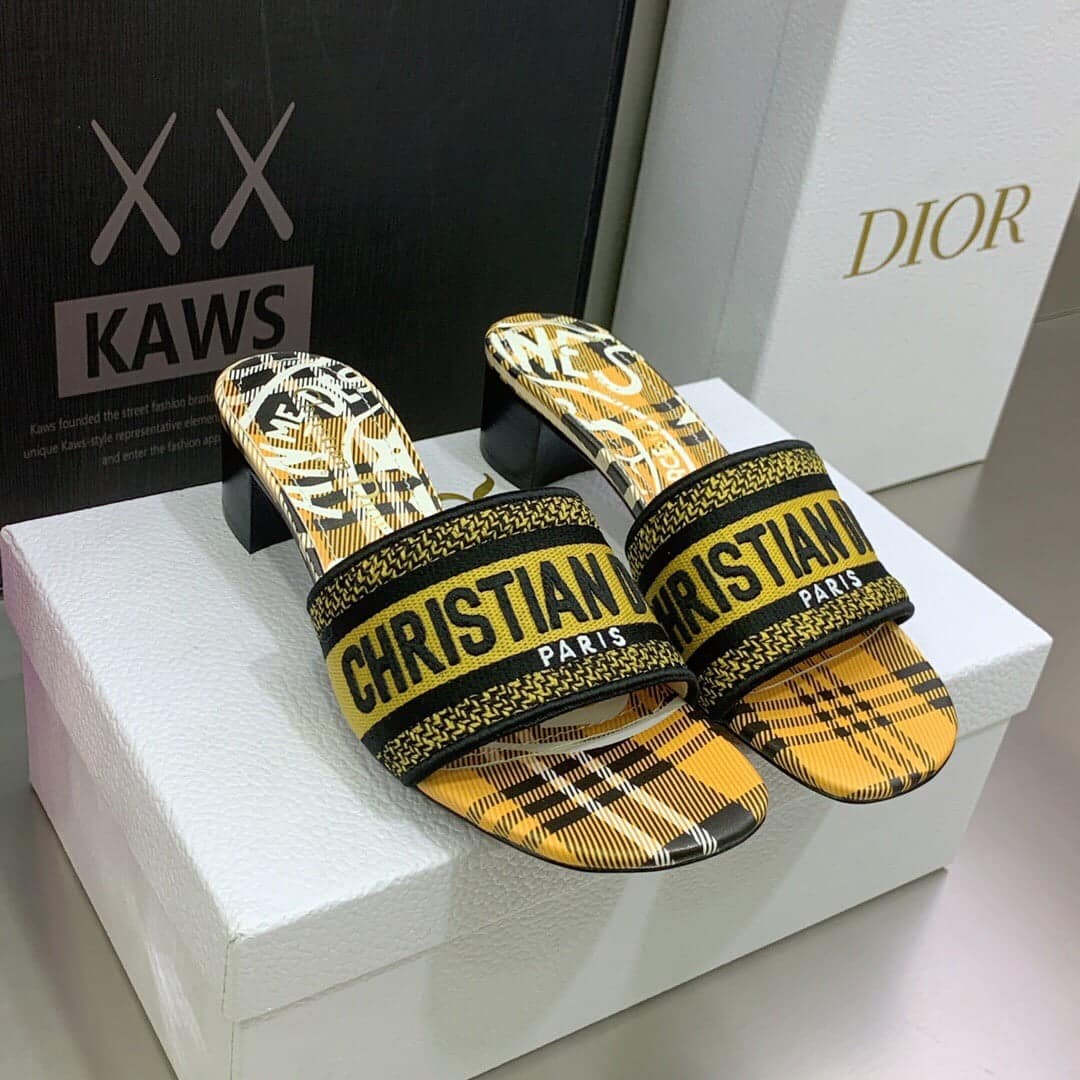 (1:1 replica) Christian Dior Women s Dway Heeled Slide YellowFor Women CD