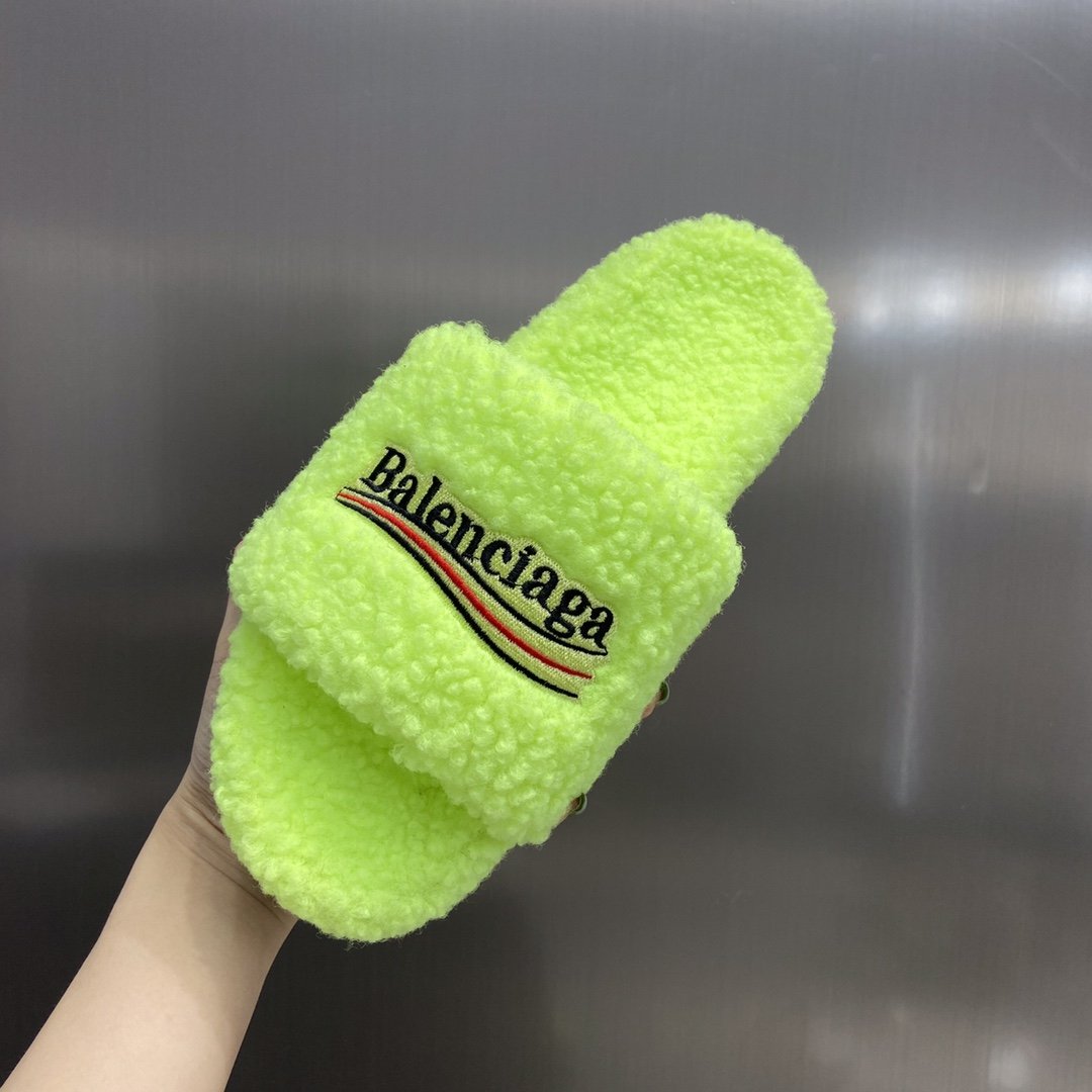 (1:1 replica) Balenciaga Furry Slide Sandal Yellow For Women