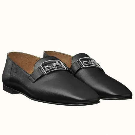 (1:1 replica) Hermes Women s Time Loafers In Black Goatskin HM086