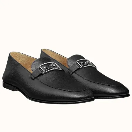 (1:1 replica) Hermes Men s Tenor Loafers In Black Calfskin HM014