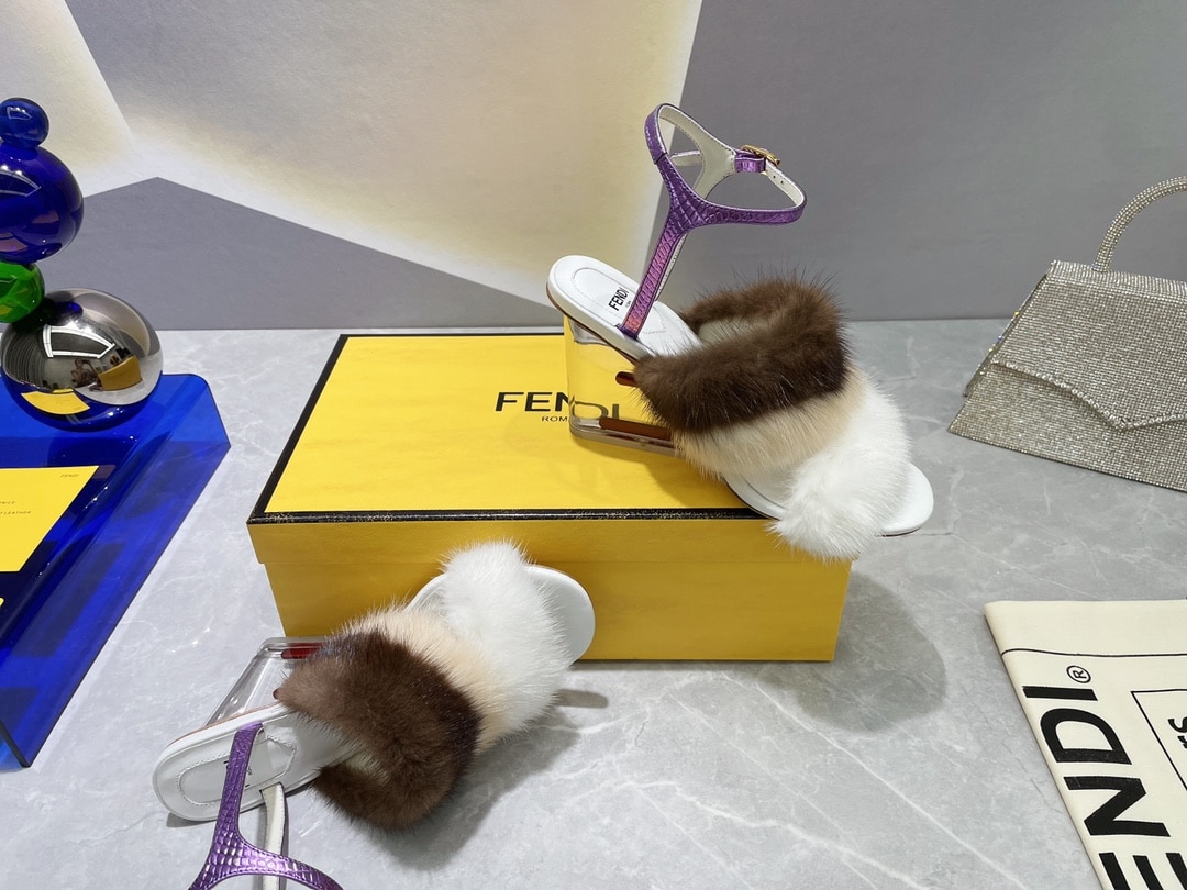 (1:1 replica) Fendi First White Mink High-Heeled Sandals For Women