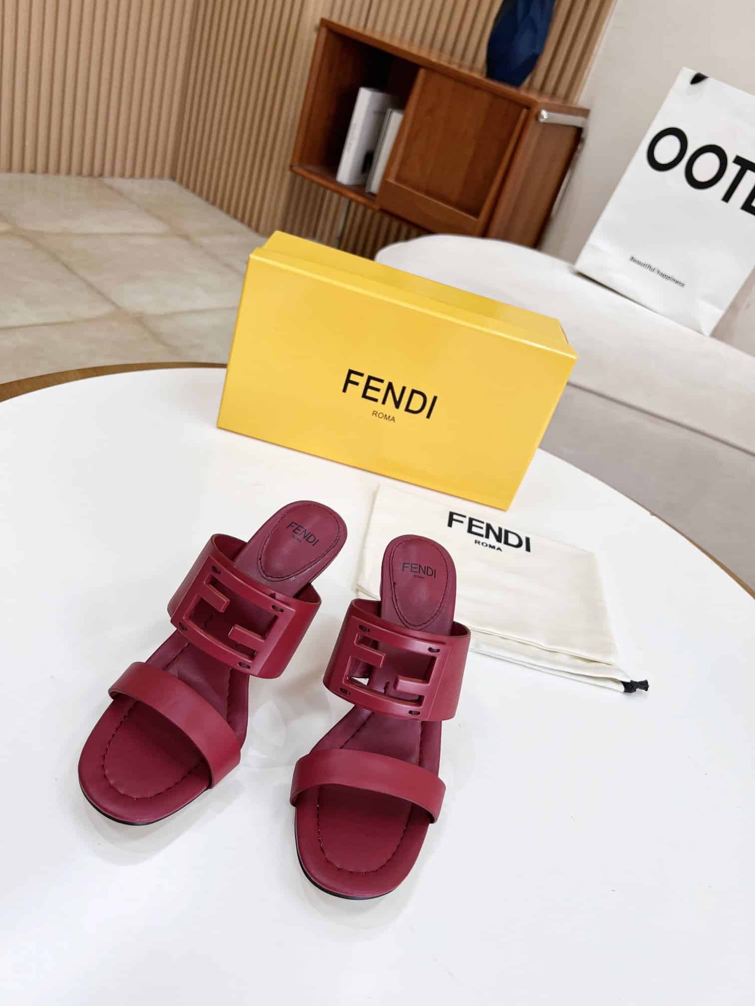 (1:1 replica) Fendi Baguette Dark Pink Heels For Women