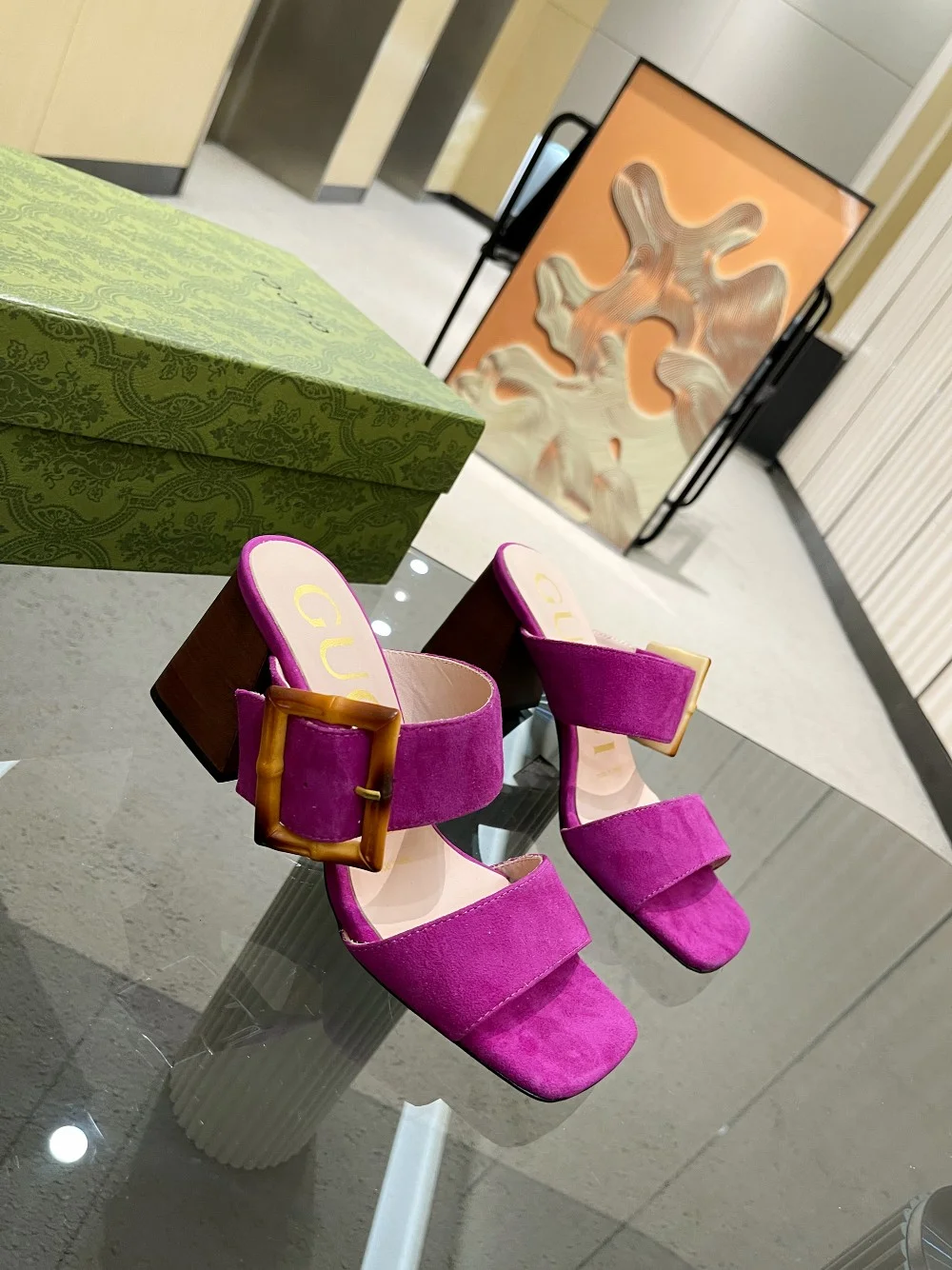 (1:1 replica) Gucci Women s Sandal With Bamboo Buckle Purple For Women GG