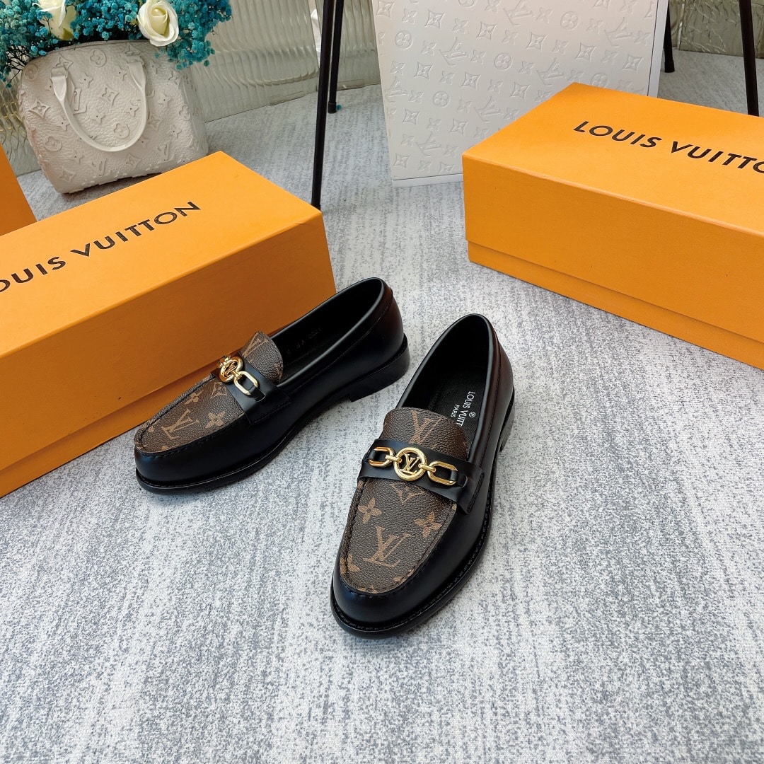 (1:1 replica) Louis Vuitton Women s Chess Flat Loafe Black And Brown For Women LV