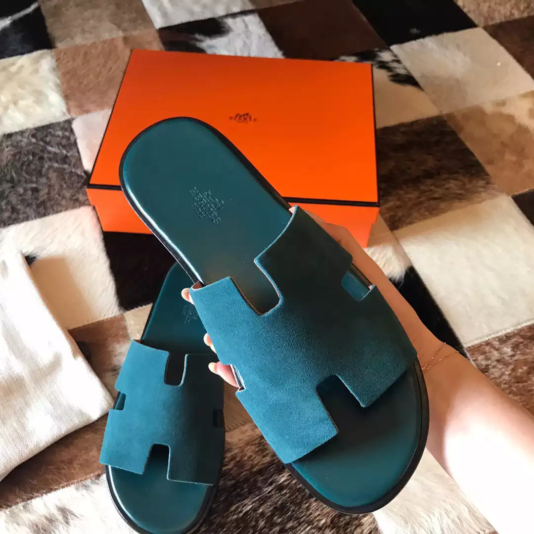 (1:1 replica) HERMES MEN S IZMIR SANDALS IN GREEN SUEDE CALFSKIN HMSD038