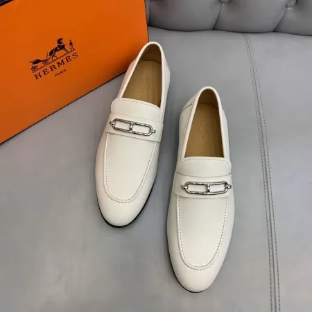 (1:1 replica) Hermes Men s Colette Loafers In White Calfskin HM046