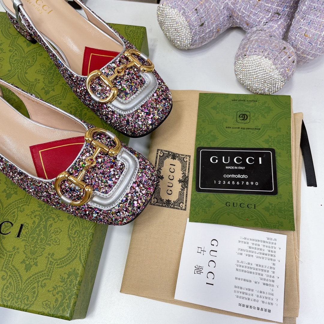 (1:1 replica) Gucci Lovelight Slingback Mid-Heel With Horsebit Multicolor For Women GG 707702 KSP20 8461