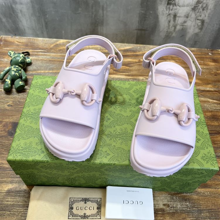 (1:1 replica) GUCCI WOMEN S HORSEBIT FLATFORM SANDAL LIGHT PINK RUBBER GSL018