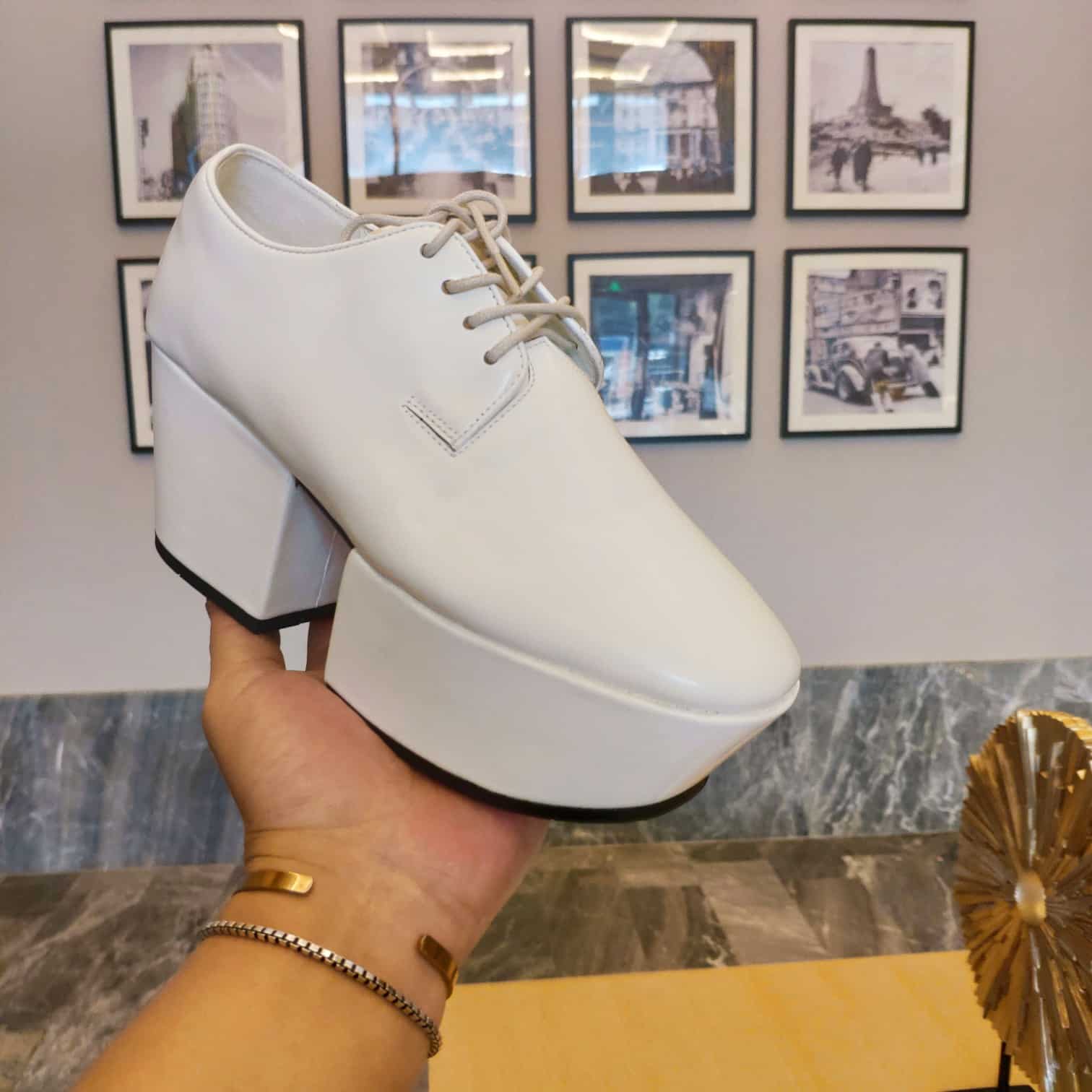 (1:1 replica) Prada Platform Lace-Ups Shoes White For Women 2.75in/70mm PRD