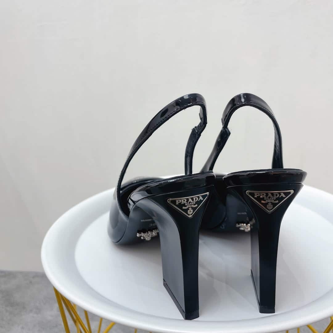 (1:1 replica) Prada Patent Sling-Back Pumps Black For Women 3.5in/90mm PRD