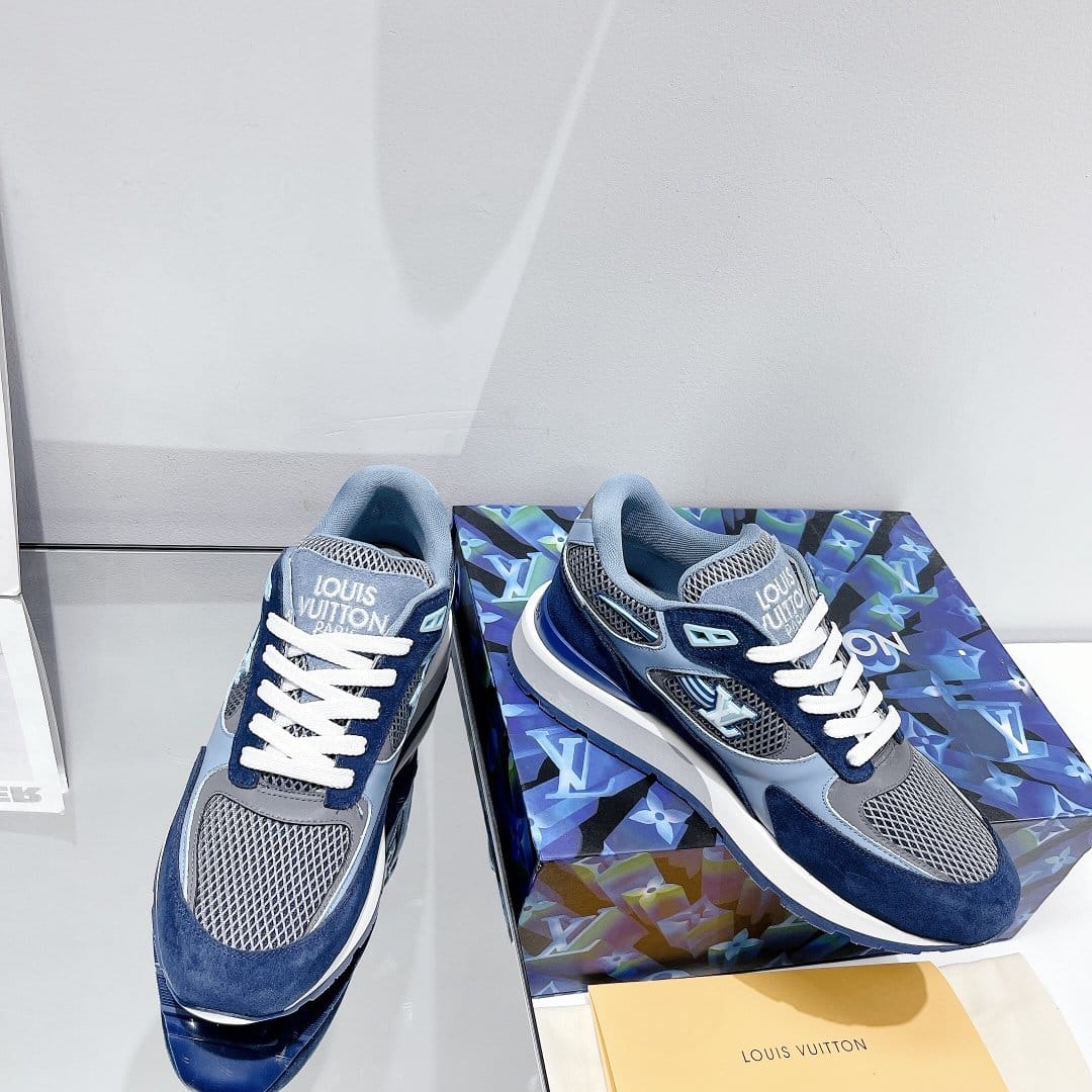 (1:1 replica) Louis Vuitton Run Away Sneaker Patent Monogram Material Blue For Women LV