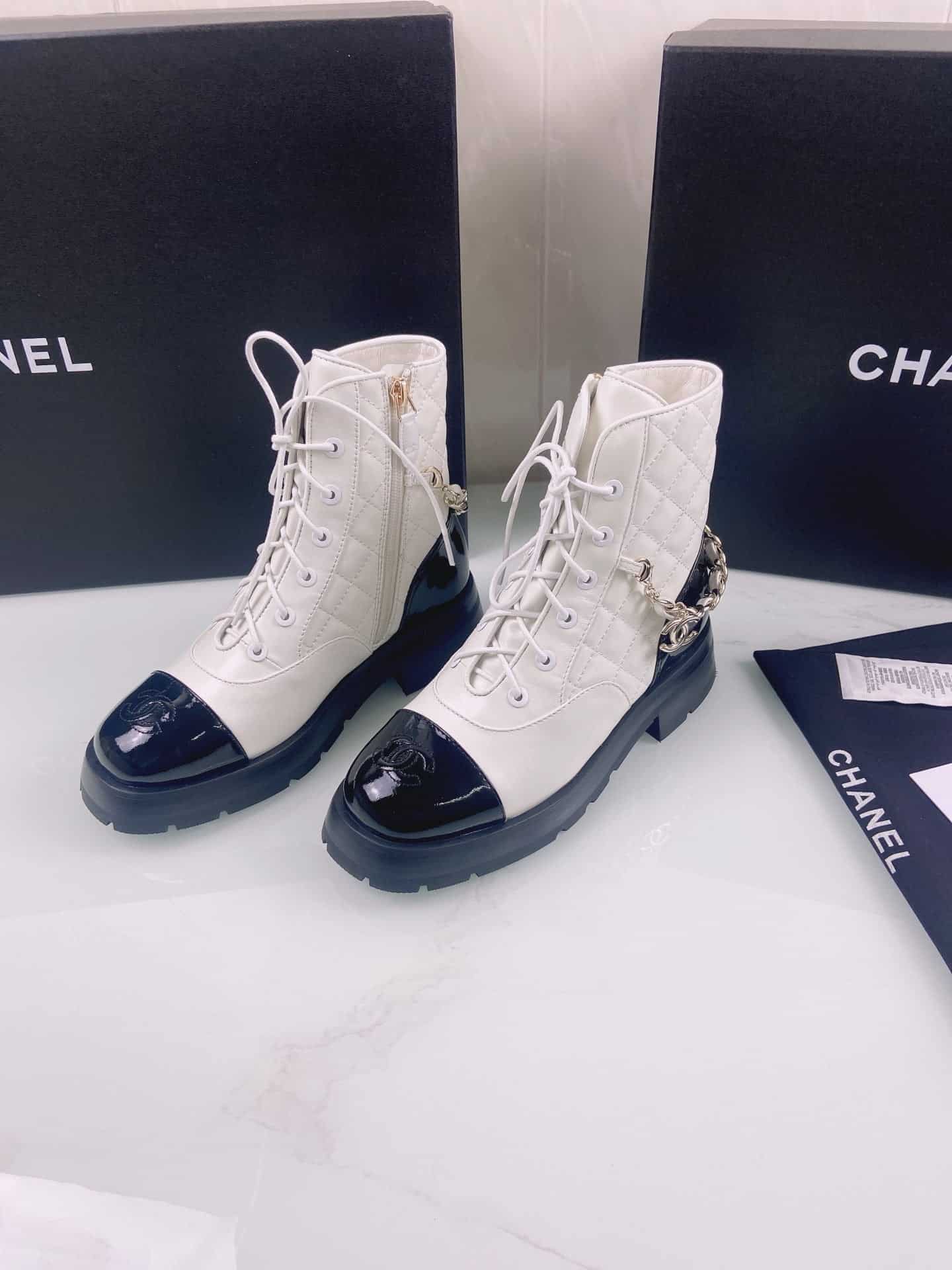 (1:1 replica) Chanel Women s Lace- Ups White And Black For Women 1.6in/4cm