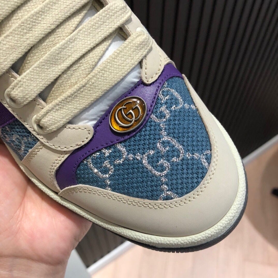 (1:1 replica) Gucci Women s Screener Low-Top Blue GG Lamé For Women 577684 2C830 4690