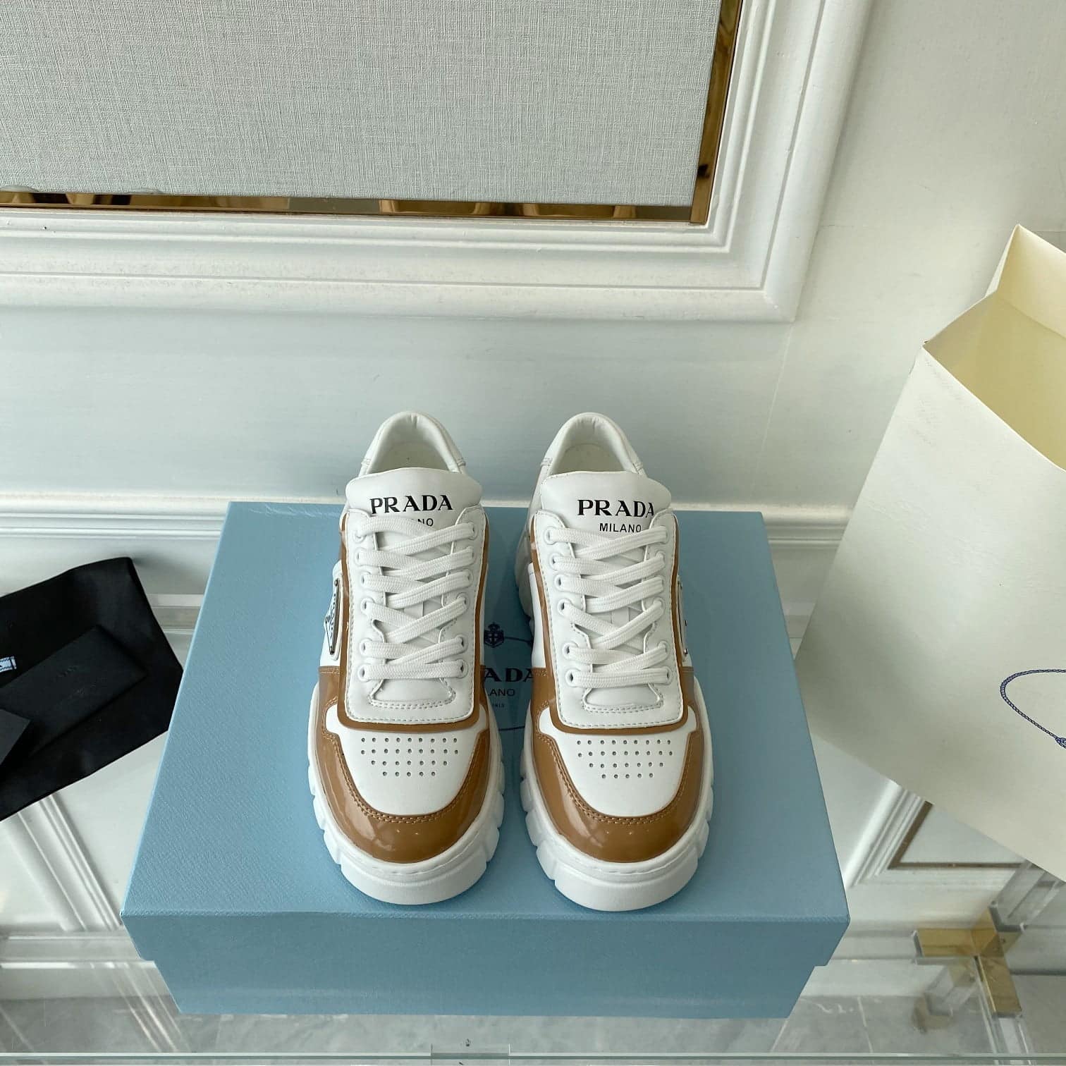 (1:1 replica) Prada Women s Gabardine Sneakers Brown For Women LV