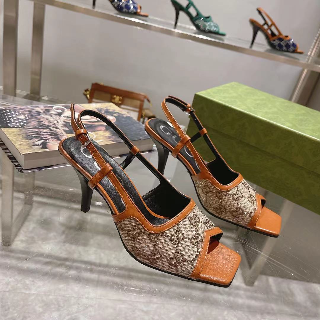 (1:1 replica) Gucci Women s GG Slingback Mid-Heel Pump Orange For Women GG