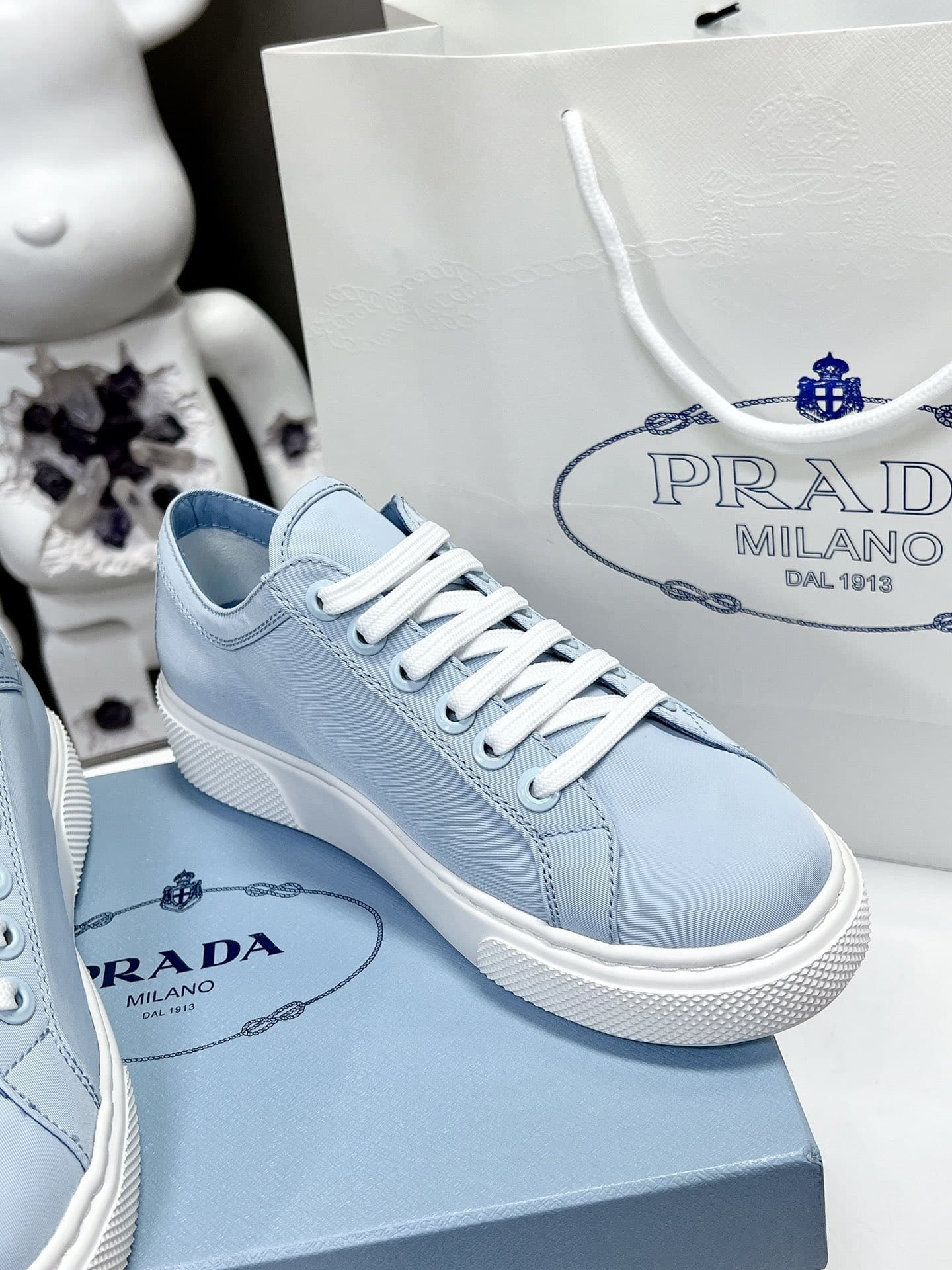 (1:1 replica) Prada Macro Re-Nylon And Brushed Sneakers Blue For Women 1.2in/30mm PRD