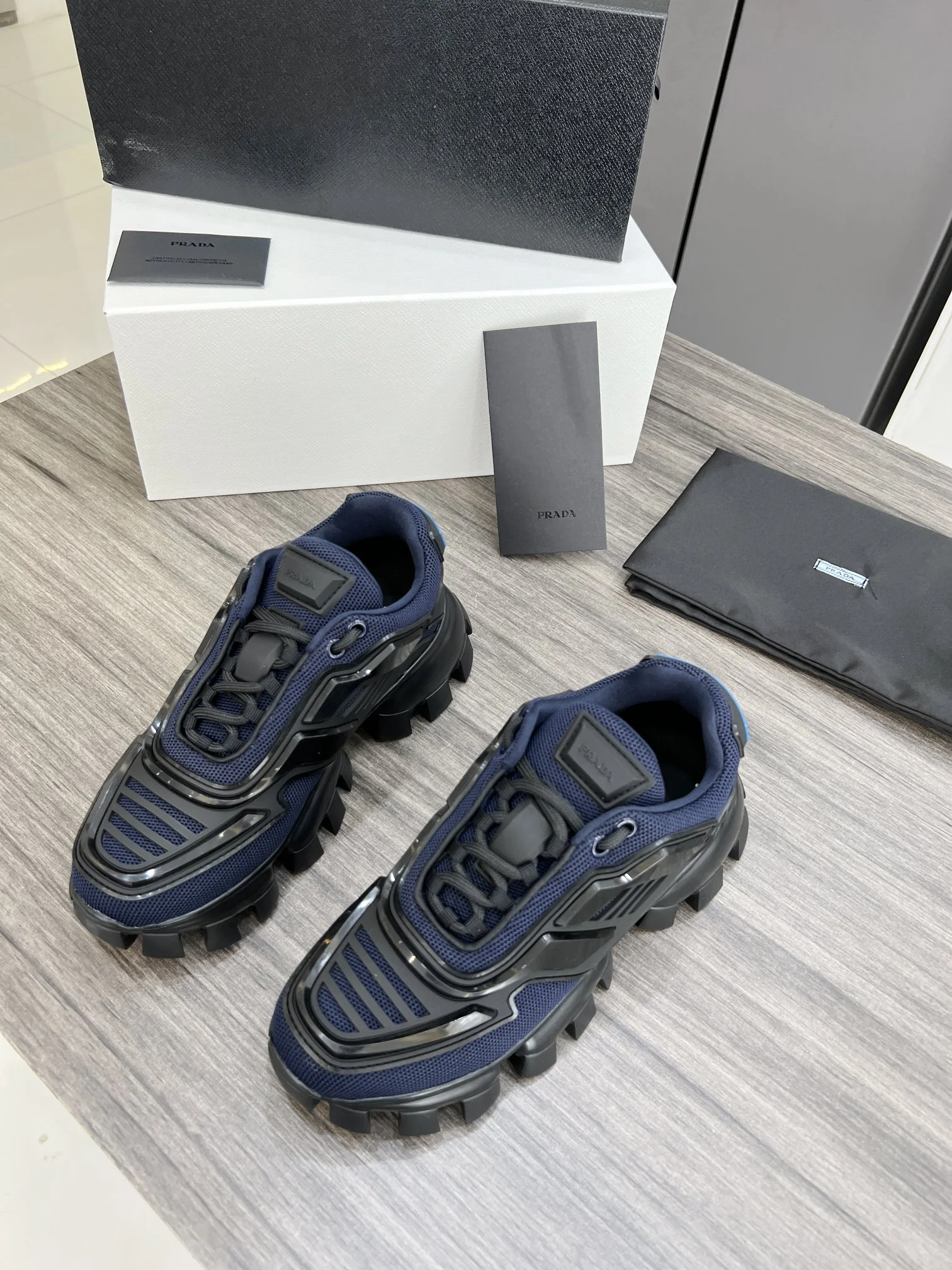 (1:1 replica) Prada Cloudbust Thunder Sneakers Black And Blue For Women PRD
