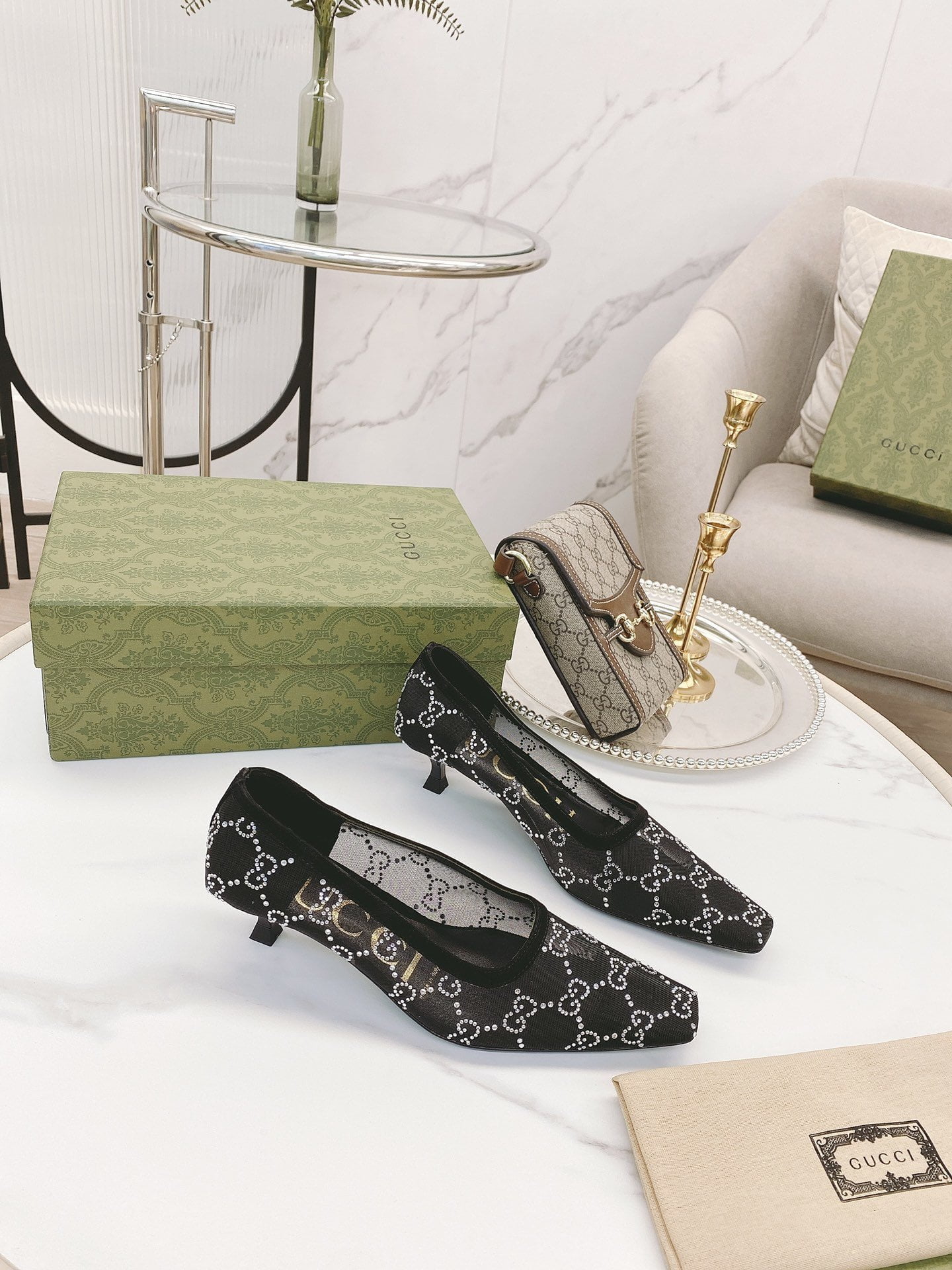 (1:1 replica) Gucci Women s Pump By Canvas Fabric Black For Women GG