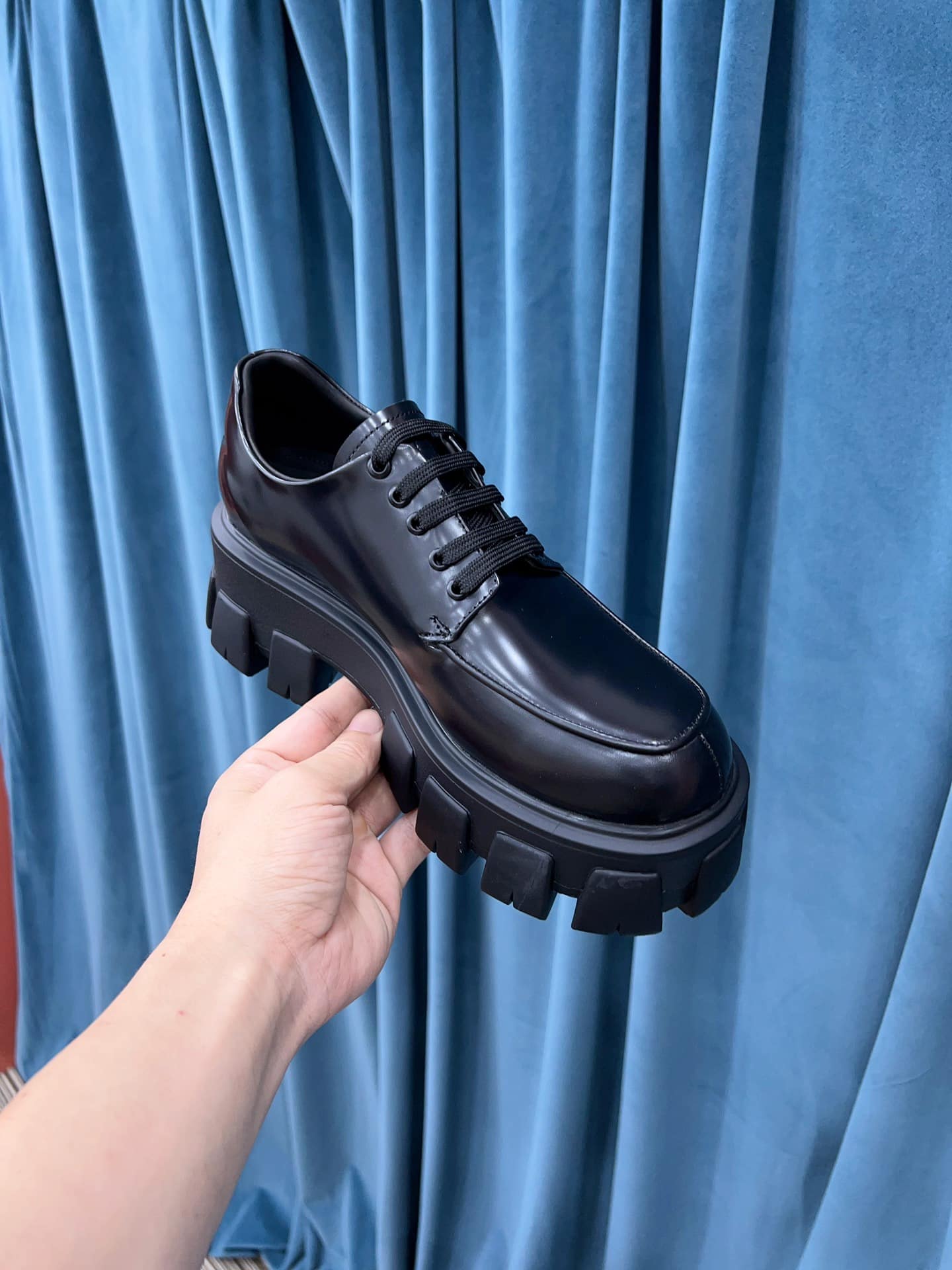 (1:1 replica) Prada Monolith Brushed Lace-Up Shoes Black For Women 2.4in/60mm PRD 2EE356_B4L_F0002