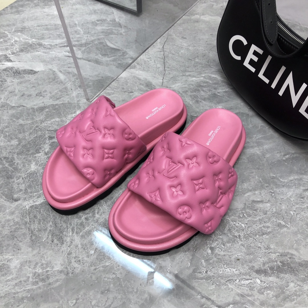 (1:1 replica) Louis Vuitton Women s Pool Pillow Flat Comfort Mule Pink For Women LV