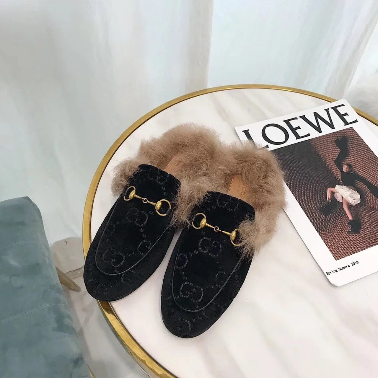 (1:1 replica) Gucci Women s Princetown Slipper Mules By Velvet Black For Women GG
