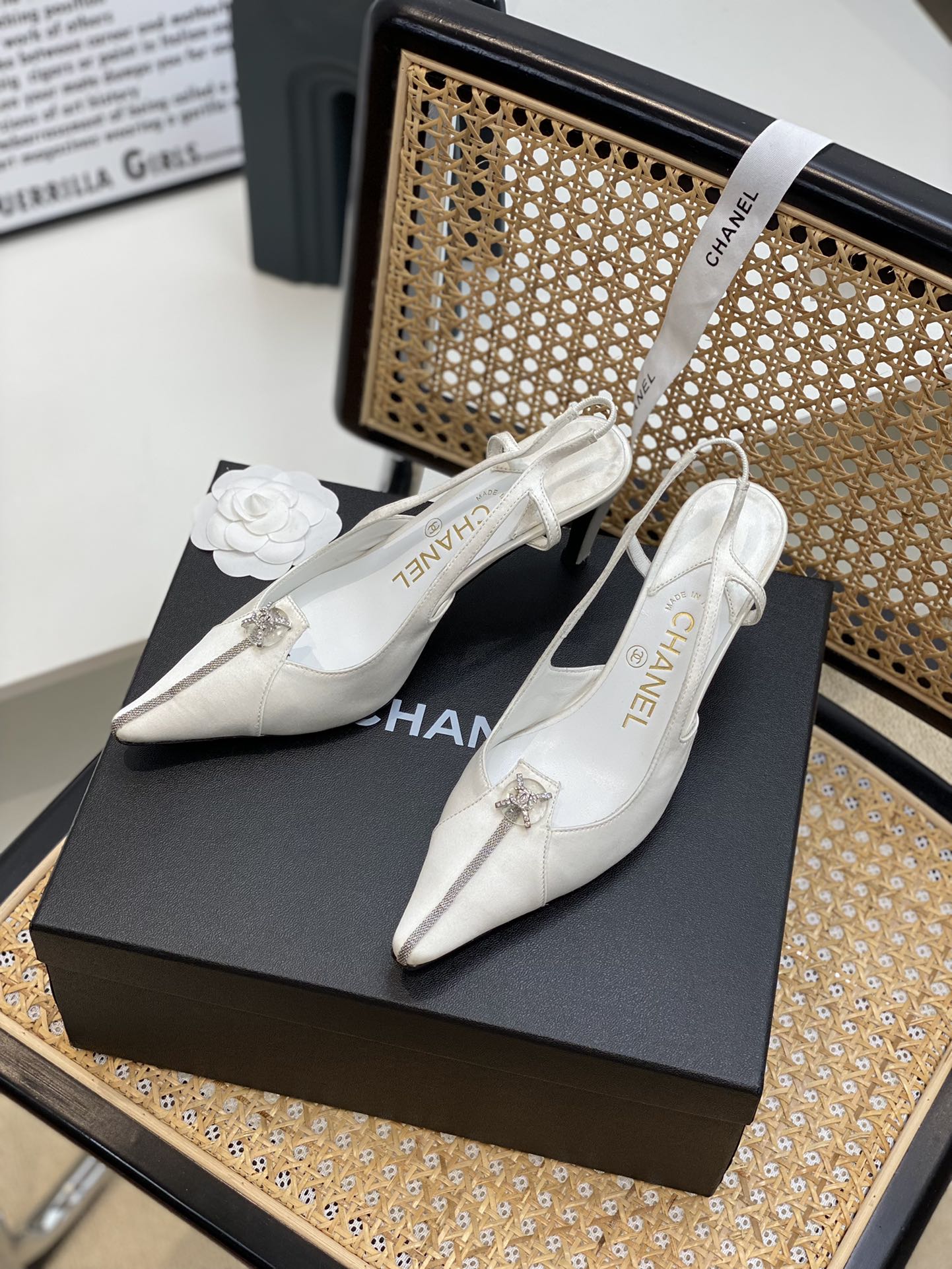 (1:1 replica) Chanel Women s Pumps Heels Satin White For Women 3in/7.6cm