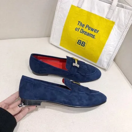 (1:1 replica) Hermes Women s Royal Loafers In Blue Suede Leather HM088