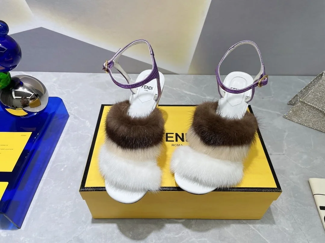 (1:1 replica) Fendi First White Mink High-Heeled Sandals For Women