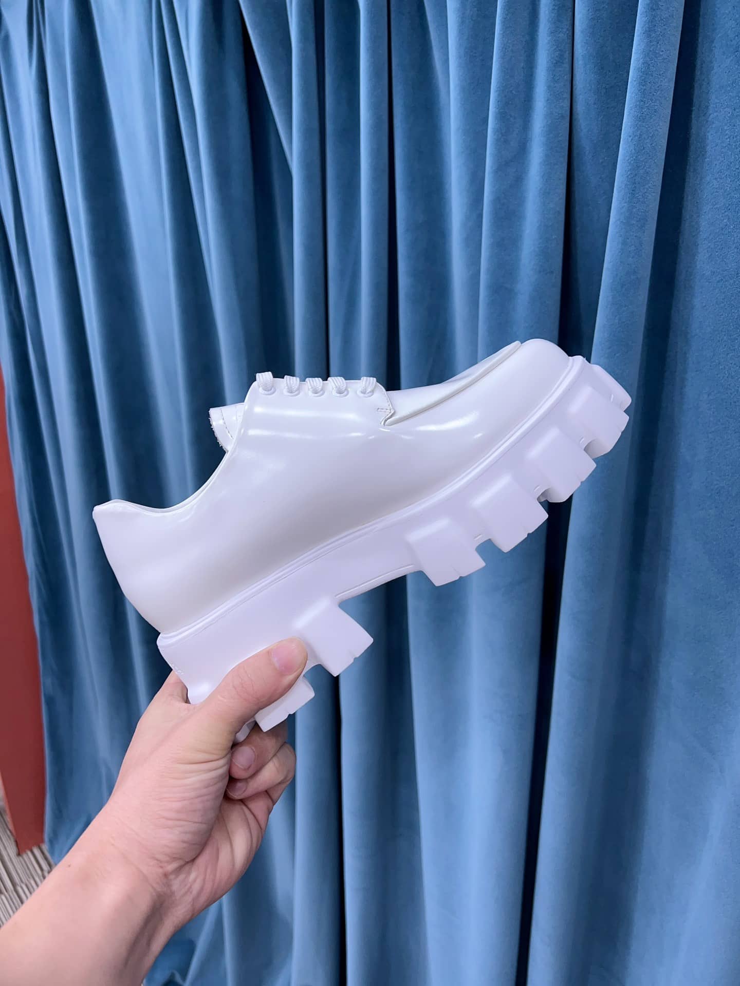 (1:1 replica) Prada Monolith Brushed Lace-Up Shoes White For Women 2.4in/60mm PRD