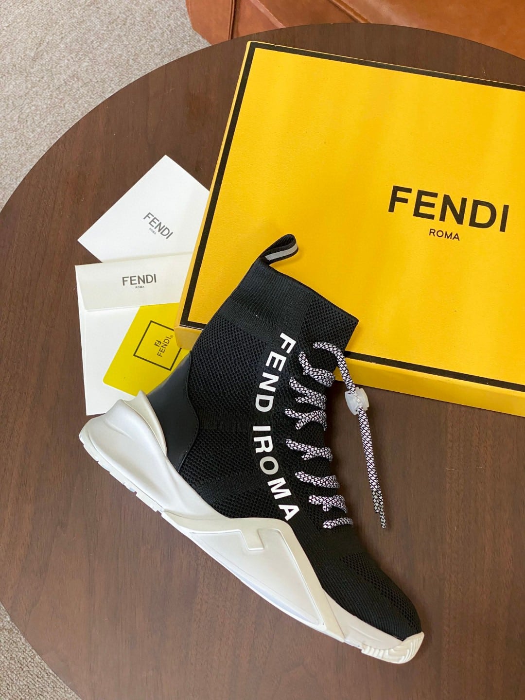 (1:1 replica) Fendi High Top Sneakers Black White For Women