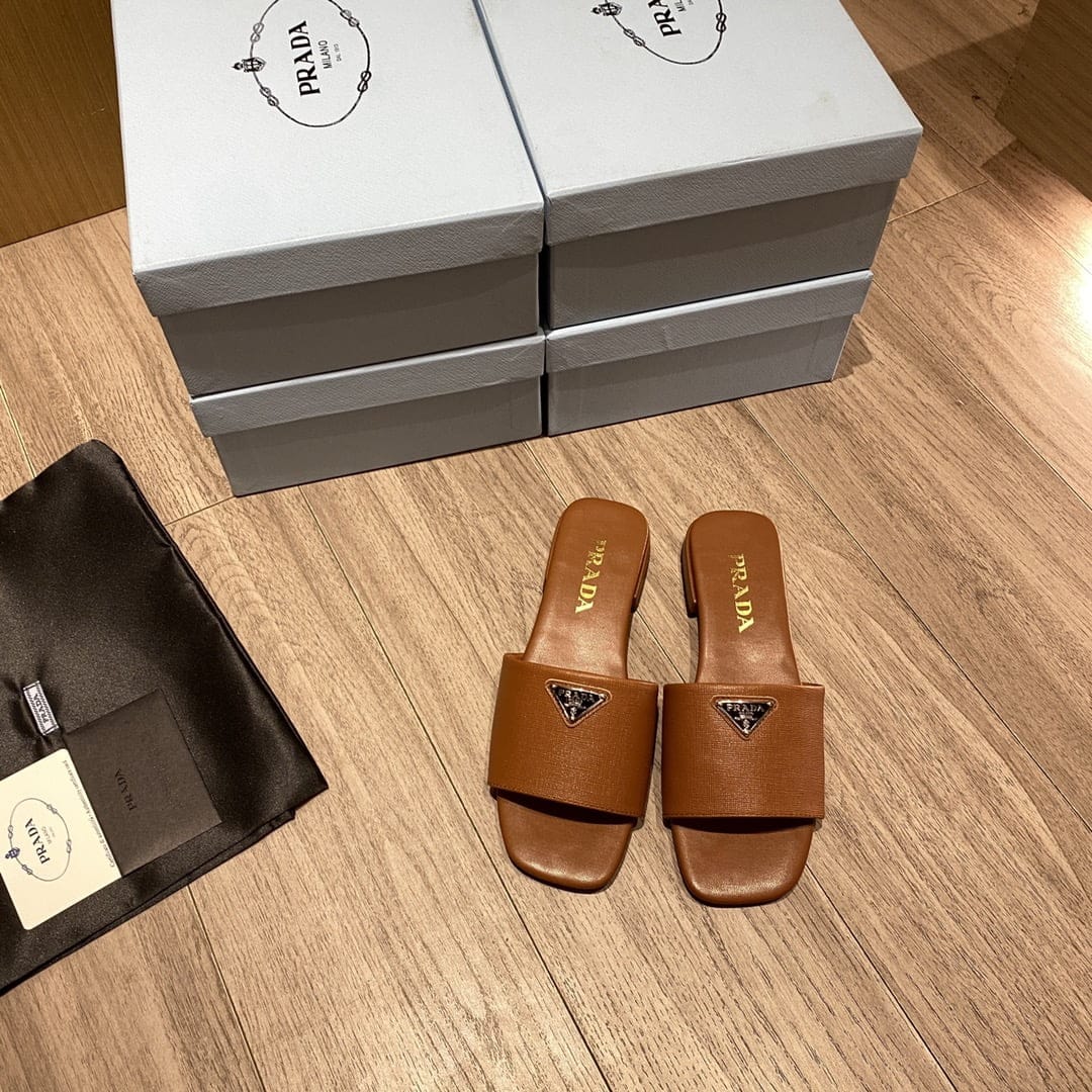 (1:1 replica) Prada Saffiano Slides Brown For Women 0.4in/10mm PRD