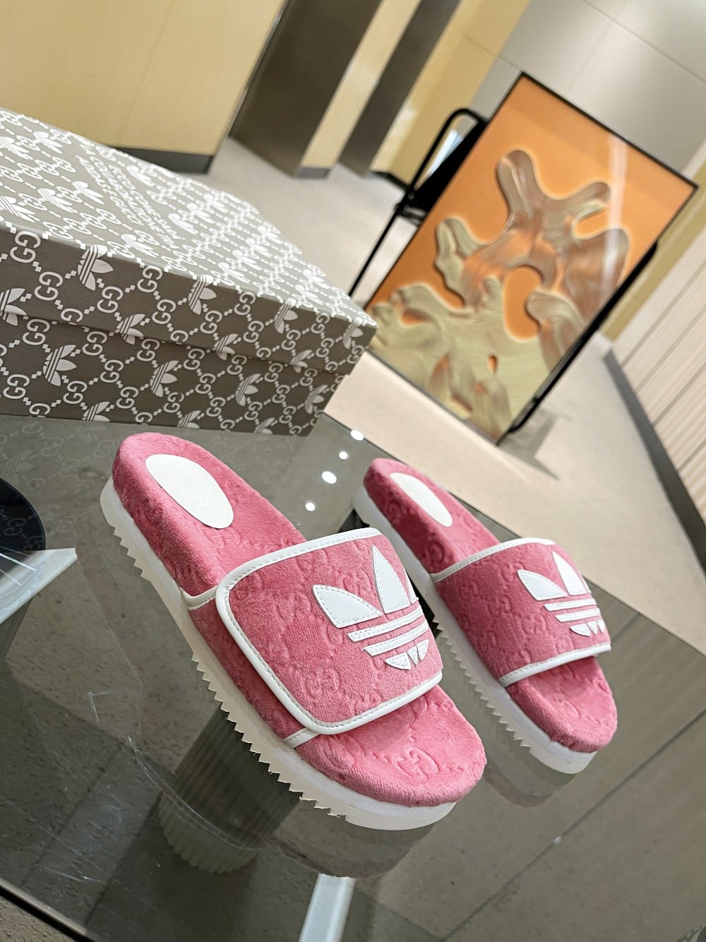 (1:1 replica) Gucci x Adidas Women s GG Platform Sandal Pink For Women GG