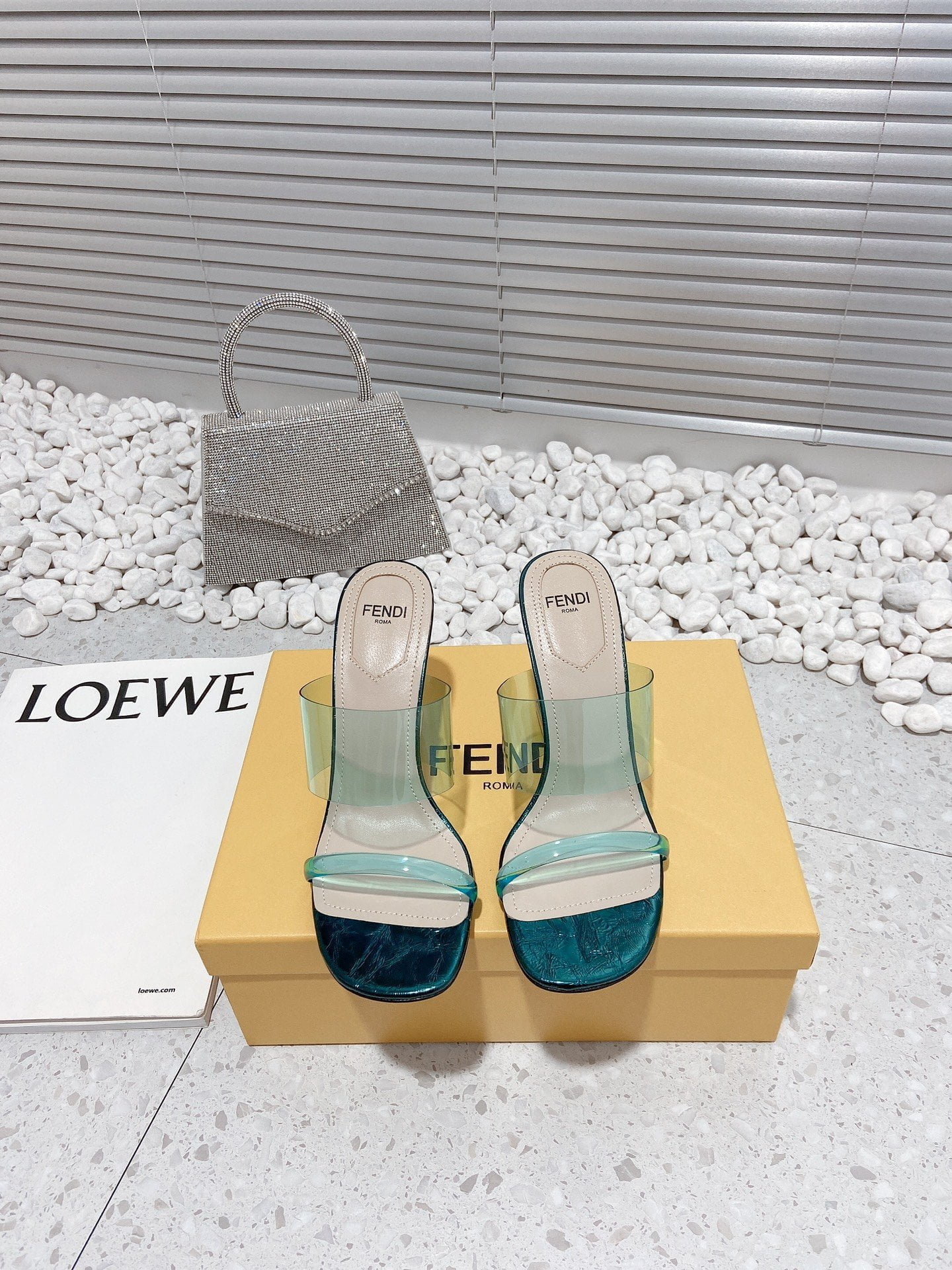 (1:1 replica) Fendi First Dark Green Transparent High-Heeled Sandals For Women