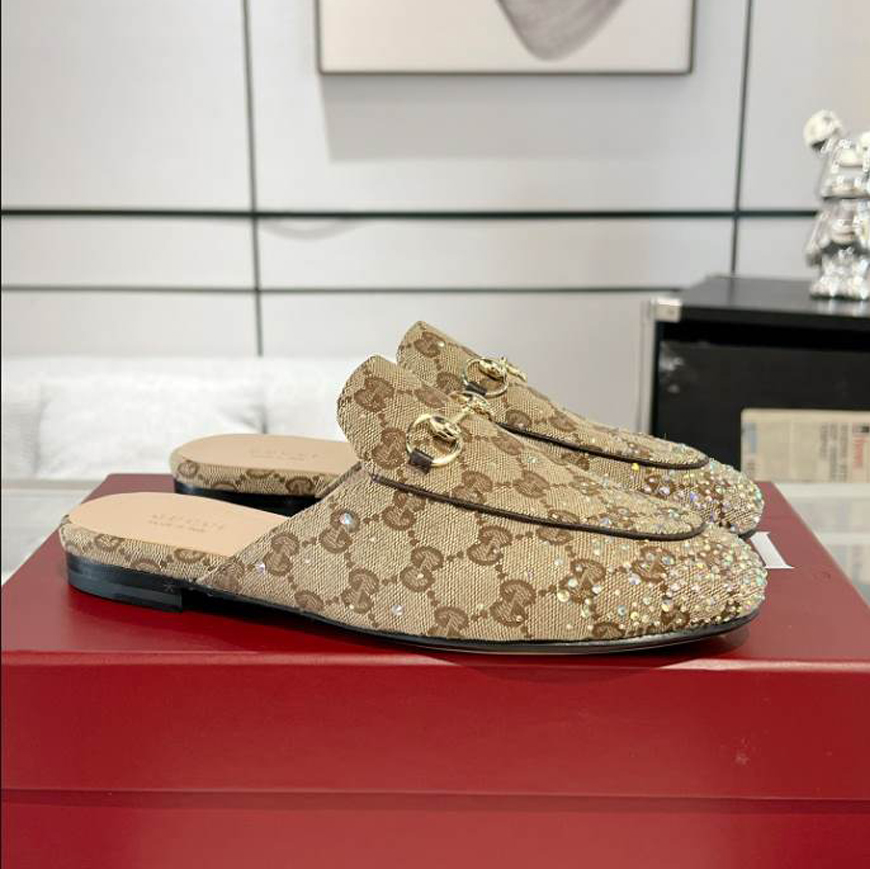 (1:1 replica) Gucci Princetown Slipper Beige Loafer GL059