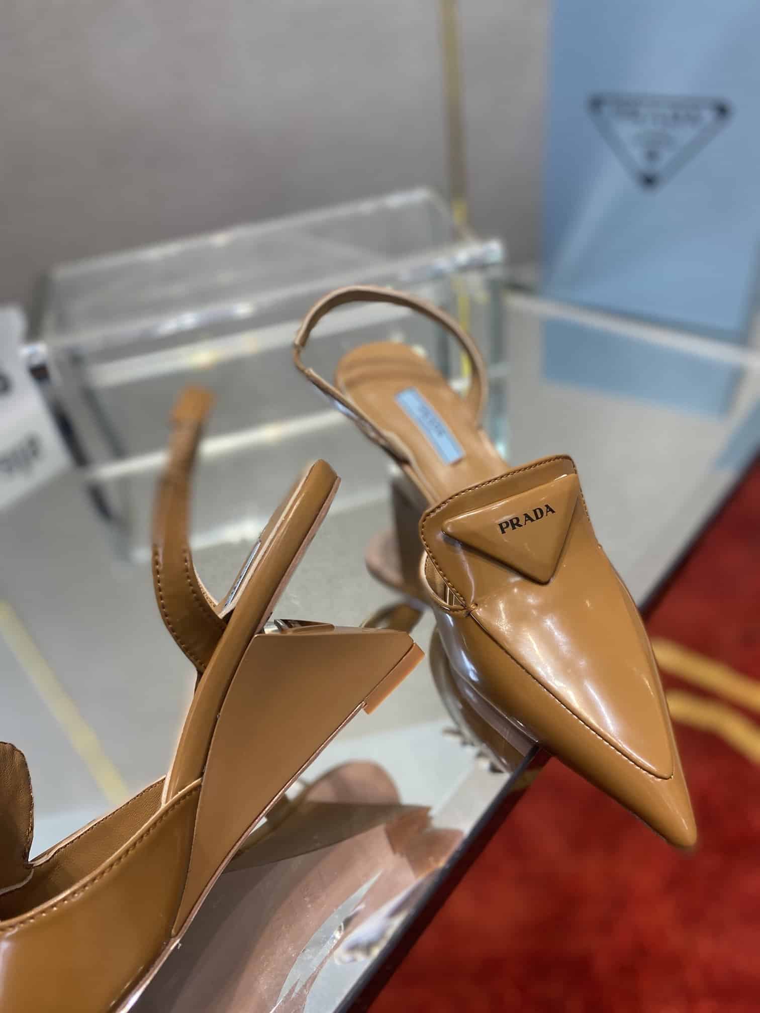 (1:1 replica) Prada Brushed Slingback Pumps Brown For Women 2.6in/65mm PRD