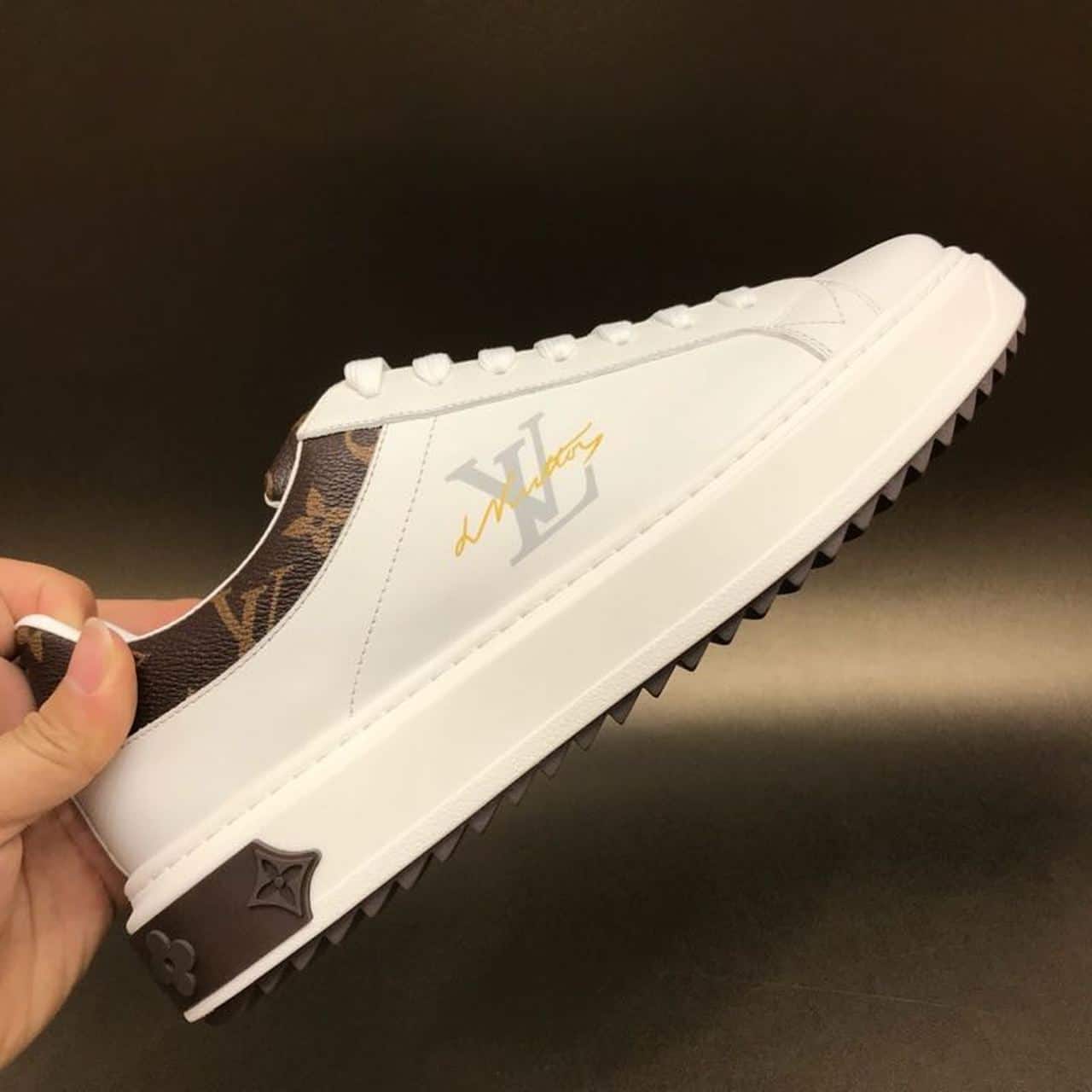 (1:1 replica) Louis Vuitton Time Out Sneaker Monogram Canvas White/Brown For Women LV