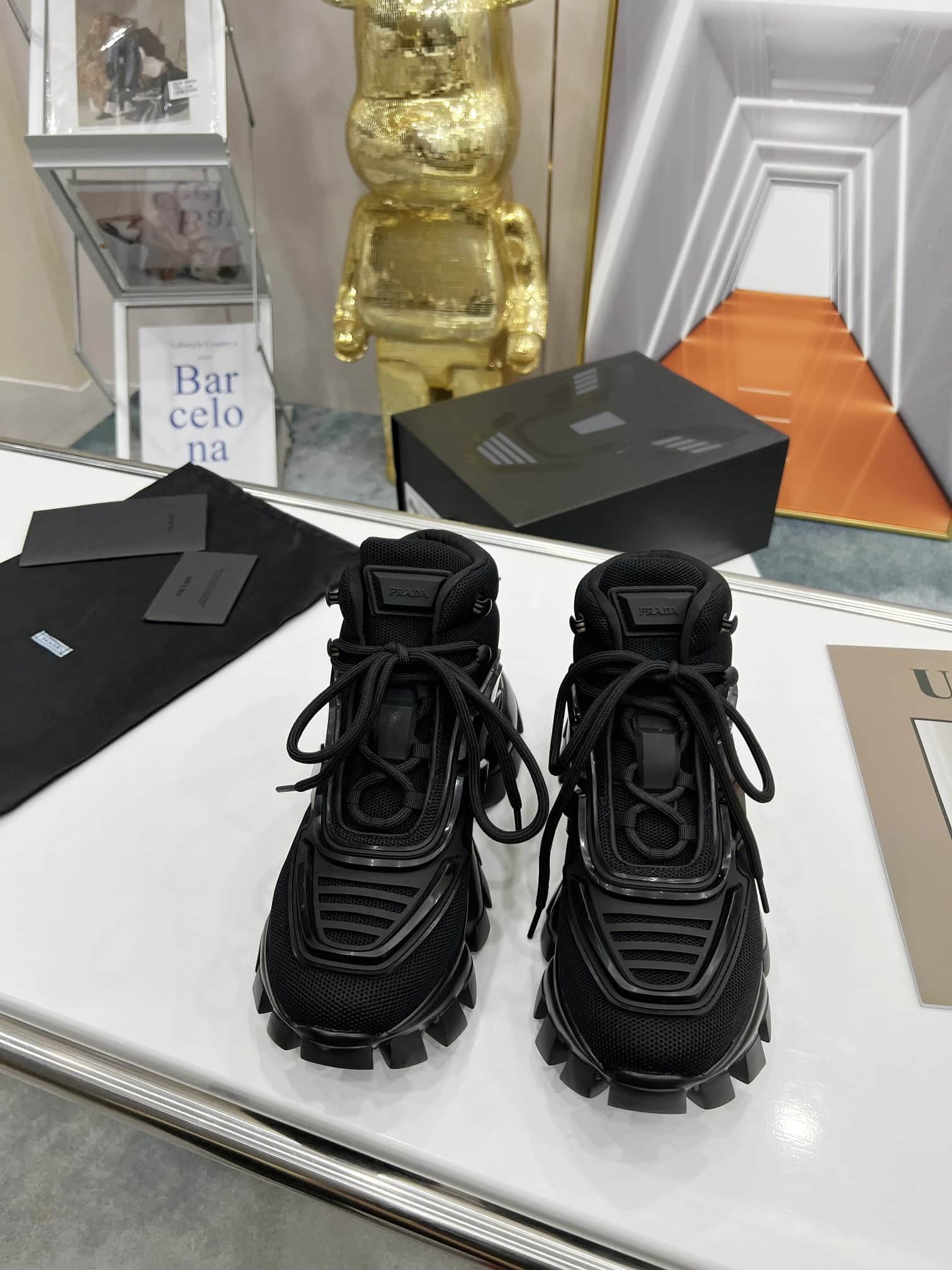 (1:1 replica) Prada Cloudbust Thunder High-Top Sneakers Black For Women 1.9in/50mm PRD 2TG180_3KZU_F0002