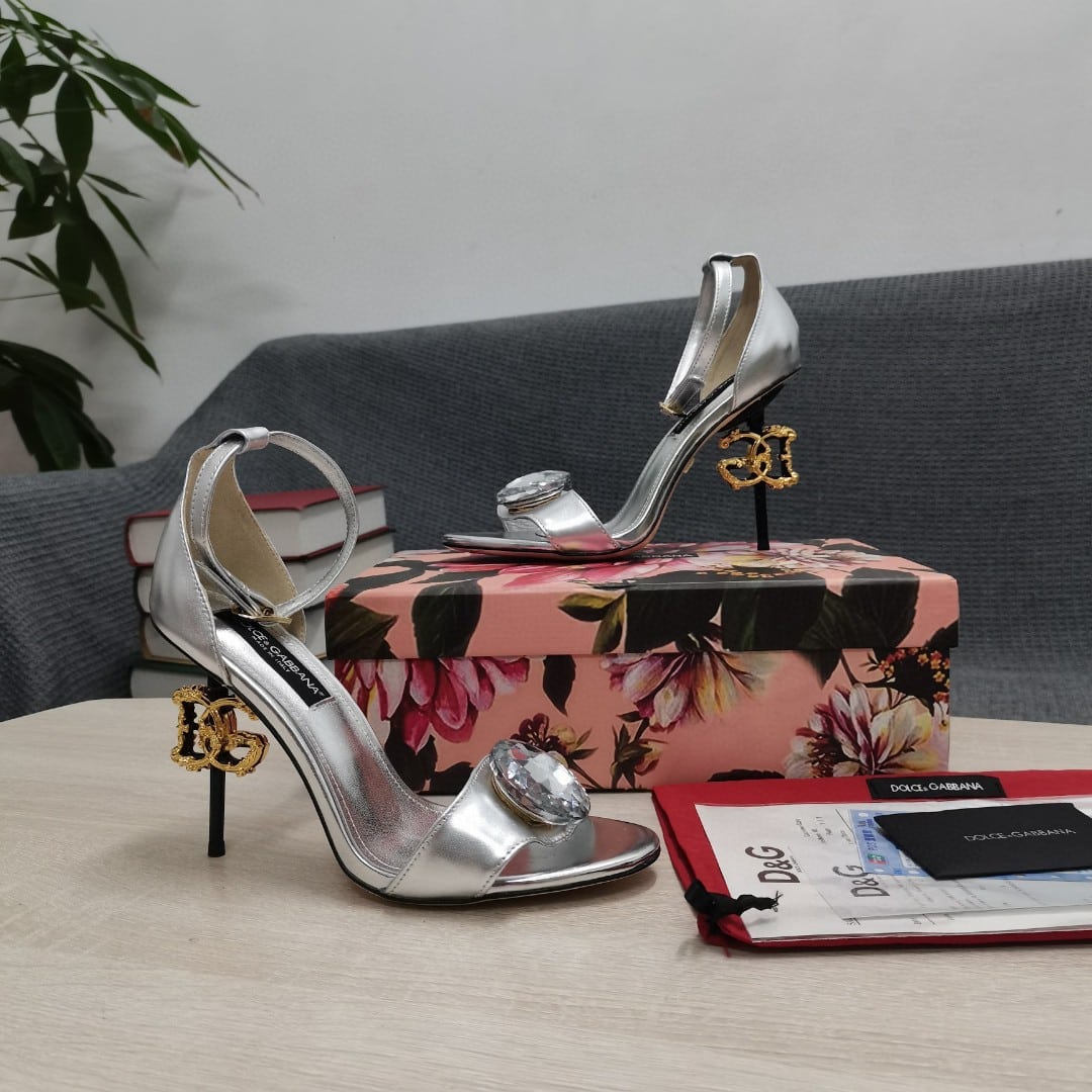 (1:1 replica) Dolce Gabbana Polished Sandals Silver For Women DG Shoes