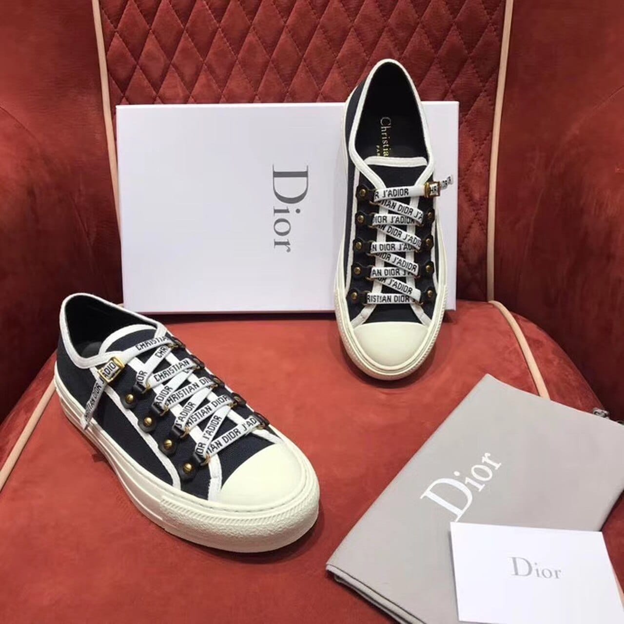 (1:1 replica) Christian Dior Walk n Dior Sneaker Black Cotton Canvas Black For Women CD KCK177CVA_S12X